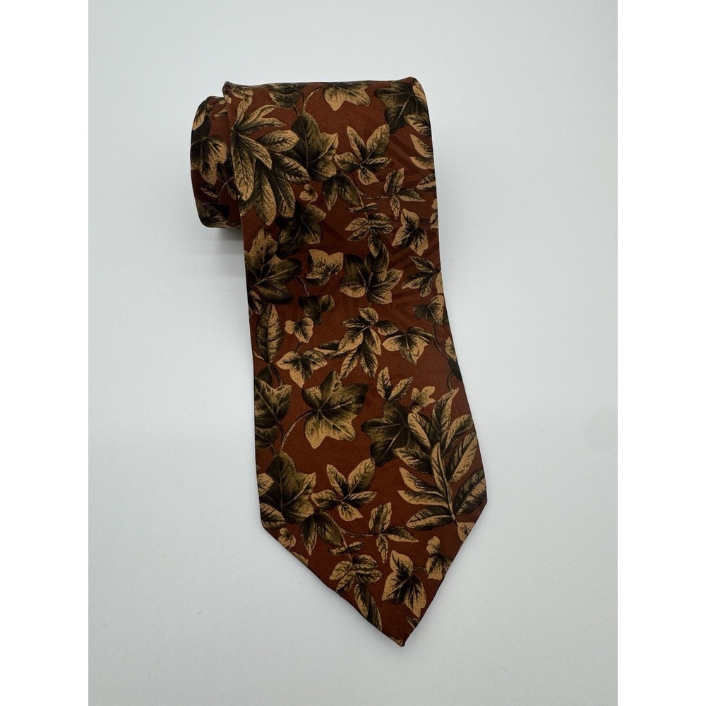 Beltrami Men's Tie Brown Floral Leaf Pattern Classic Wide Neck Tie